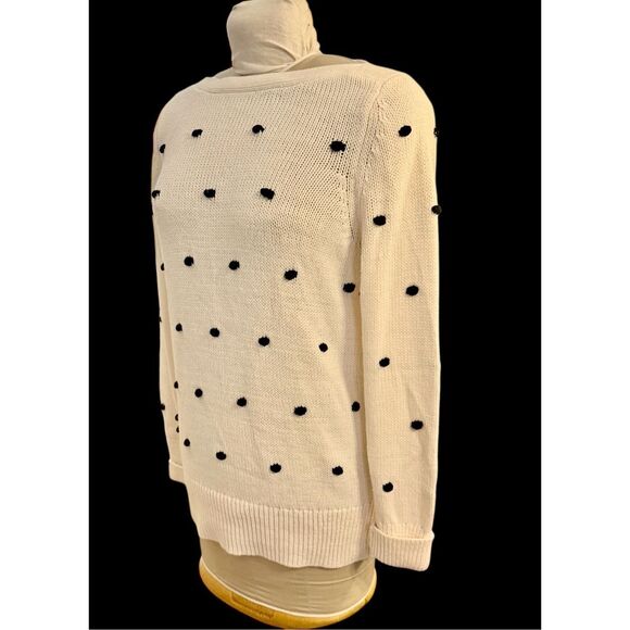 Ann Taylor LOFT Bobble Knit Polka Dot Sweater Boat Neck Cream & Black Large - Picture 6 of 11